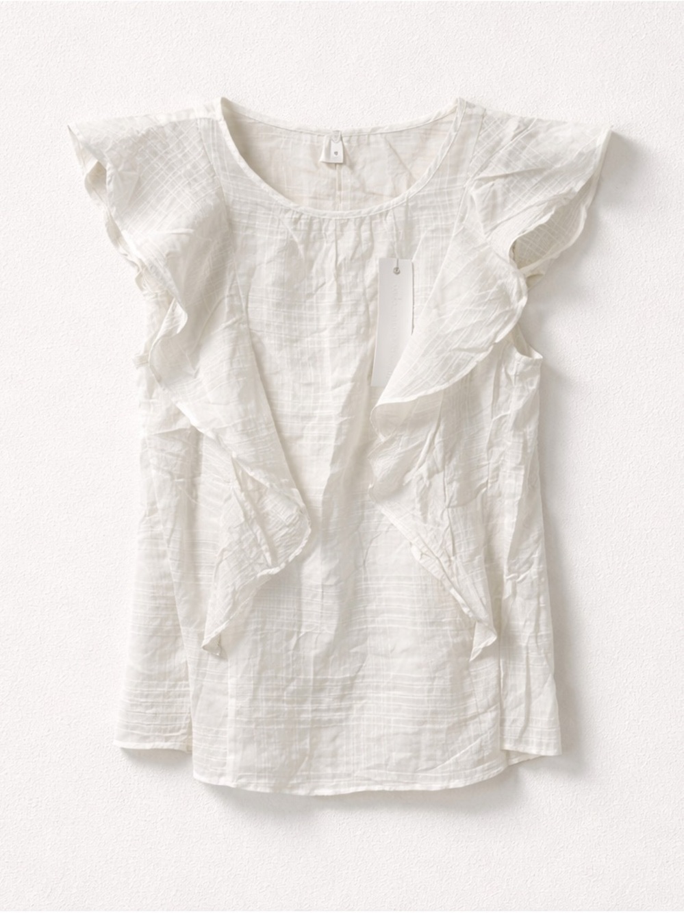 Adyson Parker Sheer Lightweight Cotton Flutter Sleeve Keyhole Blouse